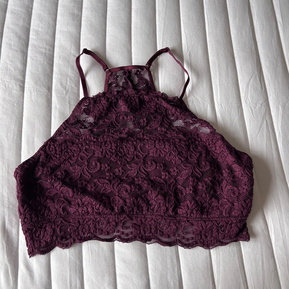 Mae Burgundy Lace‎ High Neck Bralette Crop Top Plus Size XL EG
